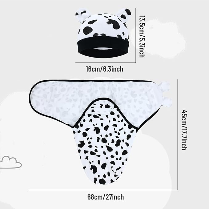 Cinaci 2 Pieces Adjustable Soft Cotton Baby Swaddle Sleep Sacks Hats Newborn Nursery Caps Beanies Bonnets Swaddle Blanket Wraps for Baby Girls Boys Infants Newborns (2PCS S14)
