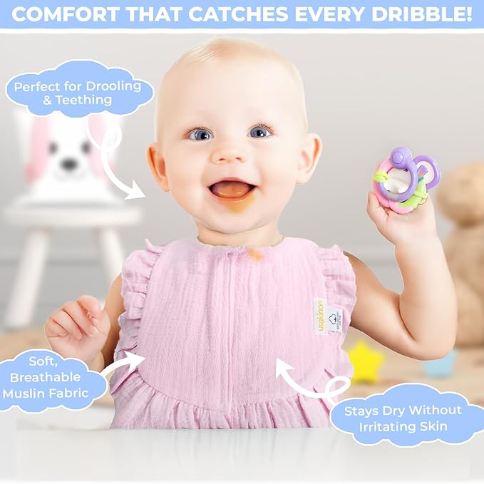 usakinon® 100% Organic Muslin Cotton Baby Bibs 2 Pack – Soft, Absorbent & Safe Newborn Essentials, CPC Certified