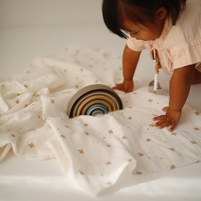 mushie Muslin Baby Swaddle Blanket | 100% Organic Cotton (Sparrow)