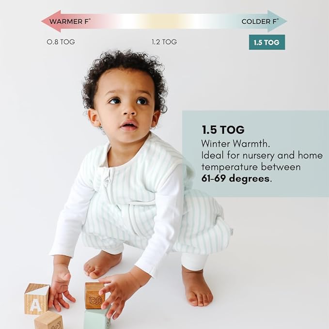 Tealbee Dreamsuit Toddler Sleep Sack with Feet – Walker Sleep Bag with Legs, Rayon made from Bamboo, Winter 1.5 TOG, 2-Way Zipper, 3T-4T - Stripes
