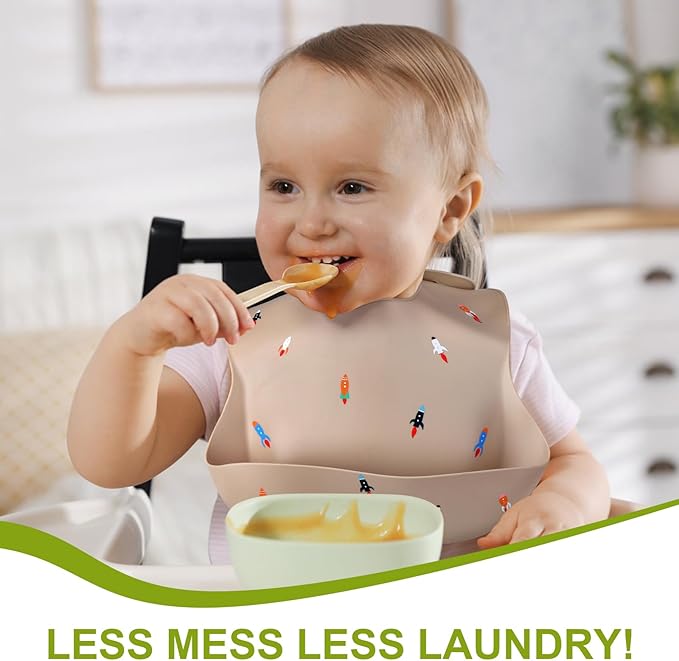 Accmor Silicone Baby Bibs, Waterproof Soft Bibs for Baby Girls Boys Feeding Eating, Silicone Baby Bibs with Large Pocket