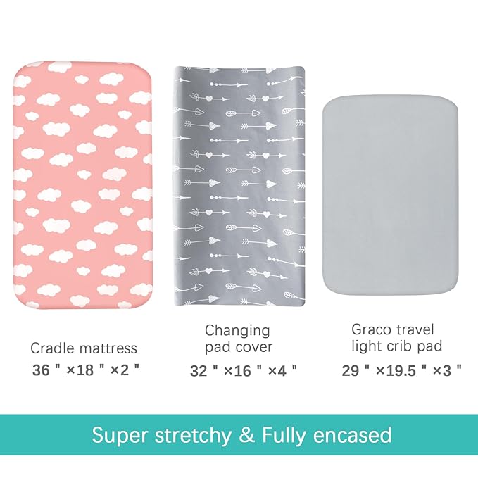 Changing Pad Cover Girl, Diaper Changing Pad Covers 4 Pack, Fitted Baby Changing Table Sheets for 32''×16'' Change Table Pad, Cradle & Bassinet Sheets, Soft & Breathable