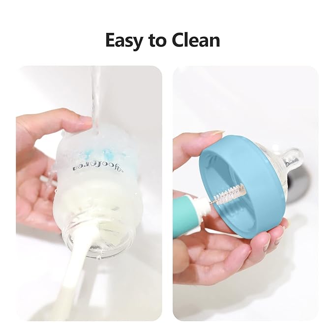 Yooforea Silicone Coated Glass Baby Bottle, 0M+ Slow Flow Nipple I Anti-Colic, Wide Neck, Stable Base I Medical-Grade Silicone Coating for Shatter Protection, BPA BPS PVC Free (2 Pack, 3 Ounce-Fog)