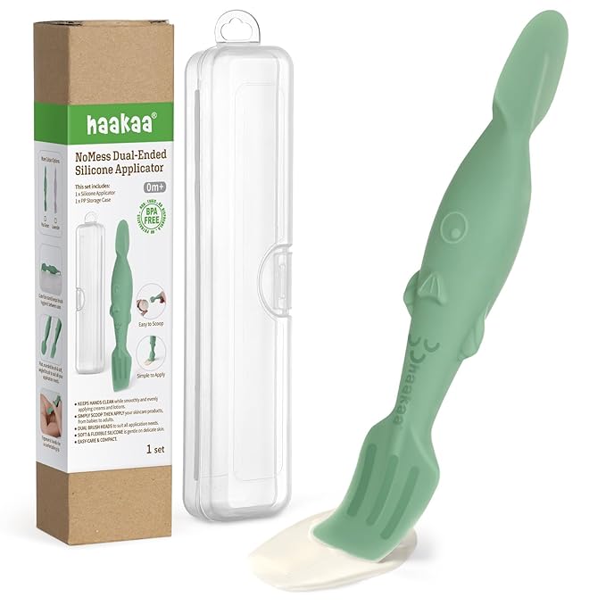 haakaa Baby Diaper Cream Spatula, Mess-free Silicone Diaper Rash Cream Applicator with Carrying Case, Diaper Cream Brush for Baby, Pea Green