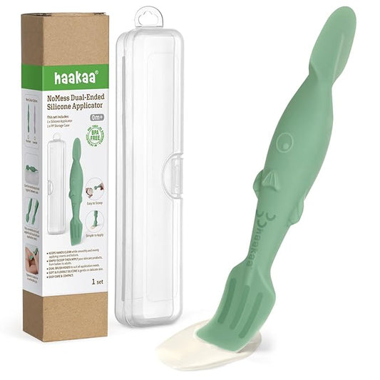 haakaa Baby Diaper Cream Spatula, Mess-free Silicone Diaper Rash Cream Applicator with Carrying Case, Diaper Cream Brush for Baby, Pea Green