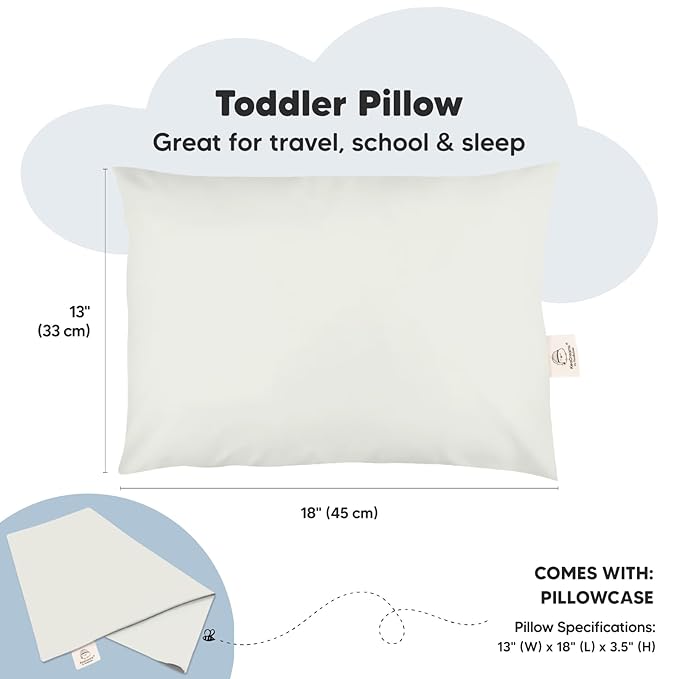 Toddler Pillow with Pillowcase - 13x18 My Little Dreamy Kids Travel Bed Pillows for Sleeping, Organic Cotton Small Pillowcase, Soft & Breathable, Machine Washable, Toddlers 2-5 Years Old (Pearl Gray)