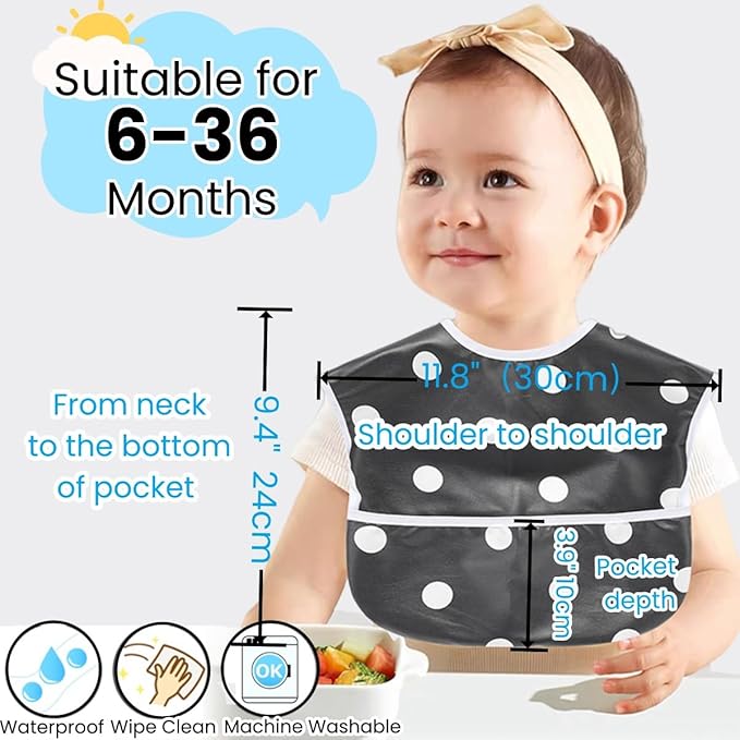 TSD Baby Bibs Waterproof Feeding Bibs 5pack Adjustable Mealtime Poctet Bib for Newborn Toddler Infant Easy Clean Durable Baby Essentials Shower Gift