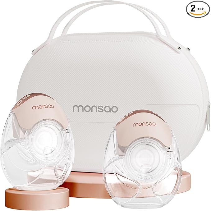 Wearable Breast Pump, Quiet Breast Pump Hands Free for Travel, Portable & Electric Breastfeeding Pump with 3 Modes & 12 Levels, 18/21/24mm, 2 Pack, Pink