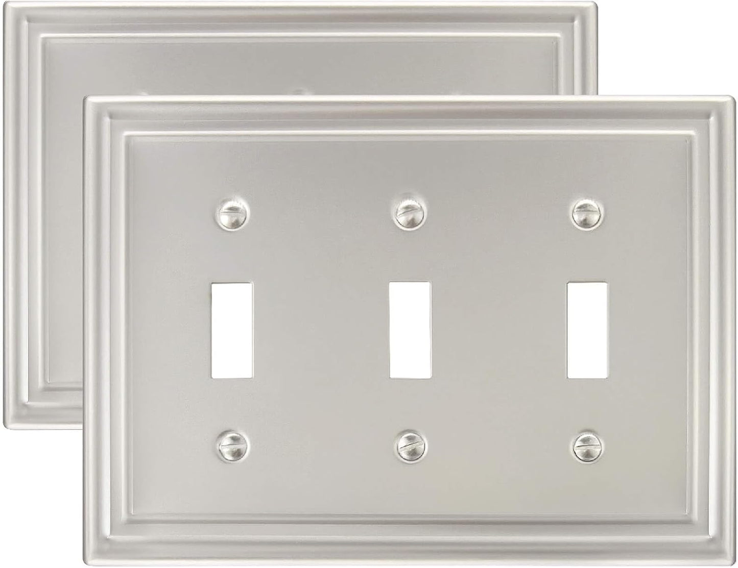 2-Pack Triple Toggle Wall Plate, Satin Nickel Light Switch Cover, Metal Switch Covers Wall Plate, Midsize, A035 Series