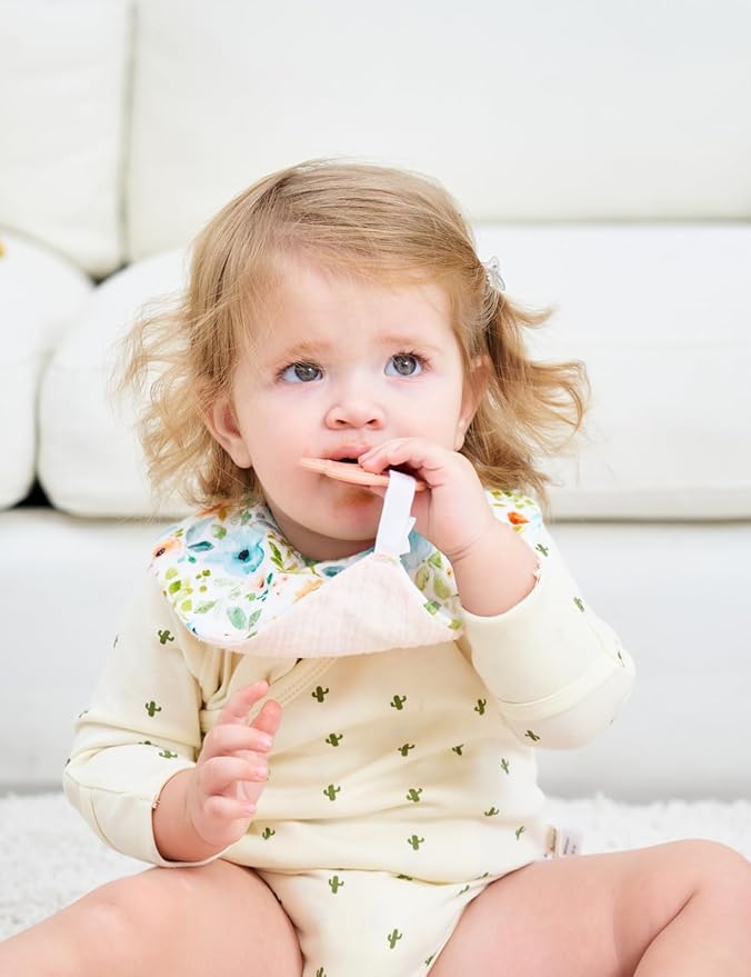 Baby Bandana Drool Bibs 6-Pack and Teething Toys 6-Pack Made with 100% Organic Cotton, Absorbent and Soft Unisex