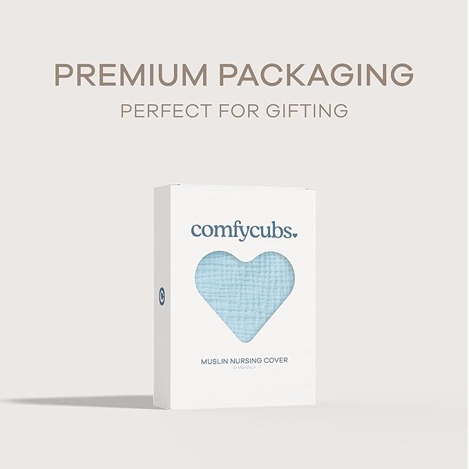 Comfy Cubs Muslin Nursing Cover, Pack of 1, 100% Muslin Breastfeeding Cover - Soft & Breathable Baby Nursing Scarf with Adjustable Neck Strap - Portable, Lightweight & Privacy Coverage - Sky Blue