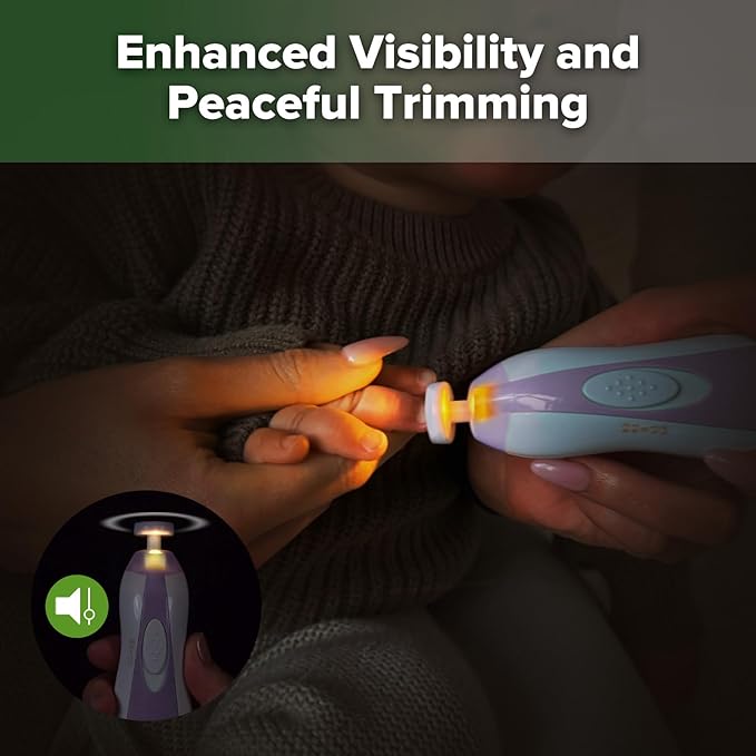 haakaa Baby Nail Trimmer Electric Baby Nail File Kit with LED Light, Baby Nail Clippers for Newborn/Infants/Adults Toenails and Fingernails, 6 Replacement Heads & Storage Case, Lavender