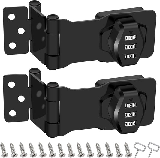 2 Pack Password Rotary Hasp Locks, Collapsible Solid 304 Stainless Steel File Cabinet Lock Desk Drawer Lock, for 90 Degree and 180 Degree Drawers, Dabinets, Doors, Flip Barn Door, Outdoor (Black)