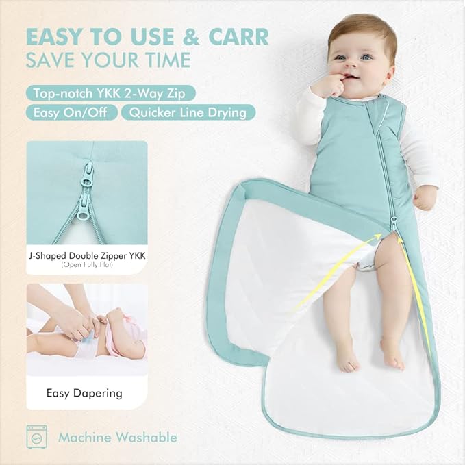 HAPIU Rayon Made from Bamboo Winter Baby Sleep Sack 2.5 TOG, 2-Way Zipper YKK, Warm Quilted Wearable Blanket
