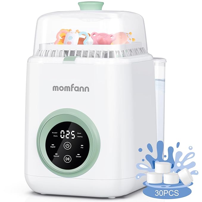 19 Min Bottle Washer, Quick Wash, Sterilizer and Dryer - All-in-One Cleaner, Bottles, Pump Parts and Baby Accessories, Ideal Gift for New Parents