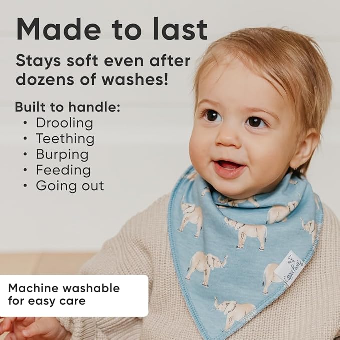 Copper Pearl 4 Pack Soft Cotton Baby Bibs for Drooling and Teething, Absorbent Drool Bibs for Baby Girl and Boy, Adjustable to Fit Newborns to Toddlers, Tons of Styles (Peanut)