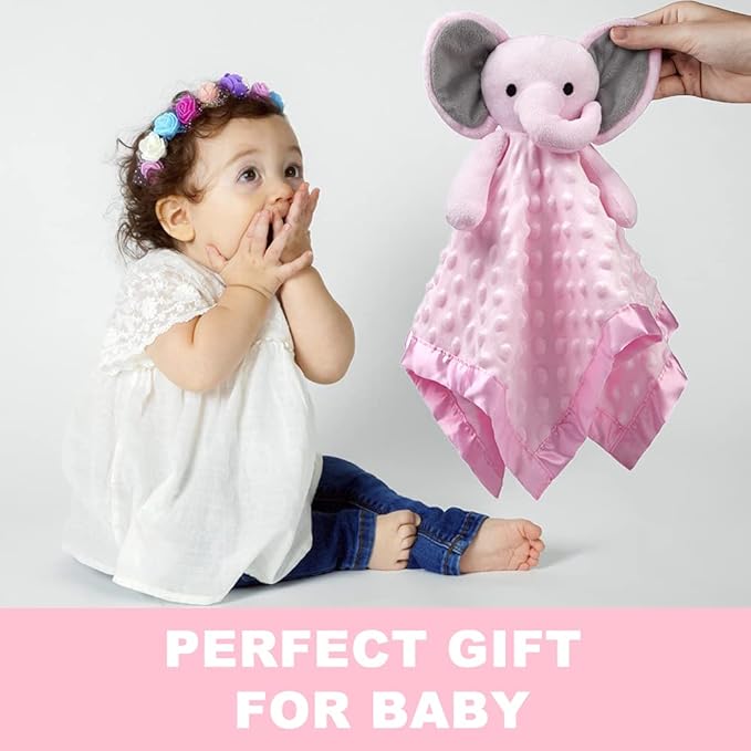 Pro Goleem Baby Girl Gifts Elephant Security Blanket with Stuffed Animal Snuggle Toy Lovey Soft Lovie Baby Registry Search for Infant and Toddler Pink 16 Inch