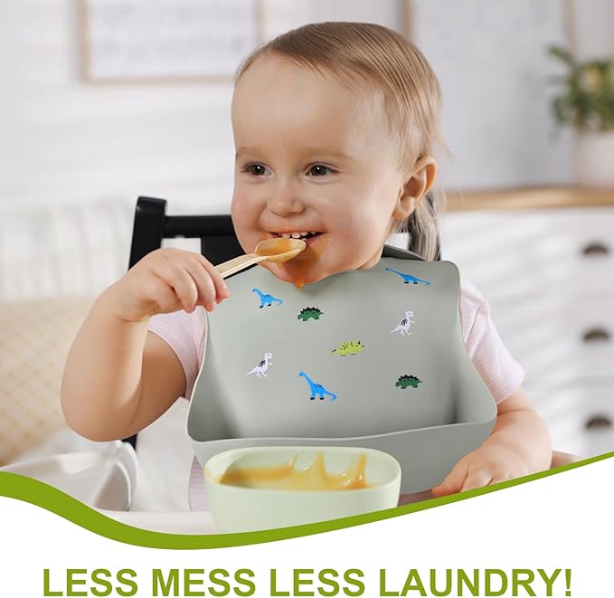 Accmor Silicone Baby Bibs, Waterproof Soft Bibs for Baby Girls Boys Feeding Eating, Silicone Baby Bibs with Large Pocket