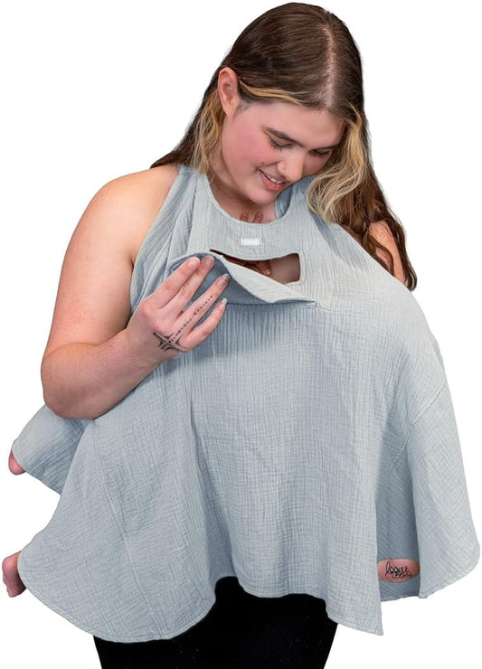 Muslin Nursing Cover for Baby Breastfeeding –with Peekaboo Window -100% Breathable Cotton Privacy Nursing Shawl - Multiuse Apron for Moms