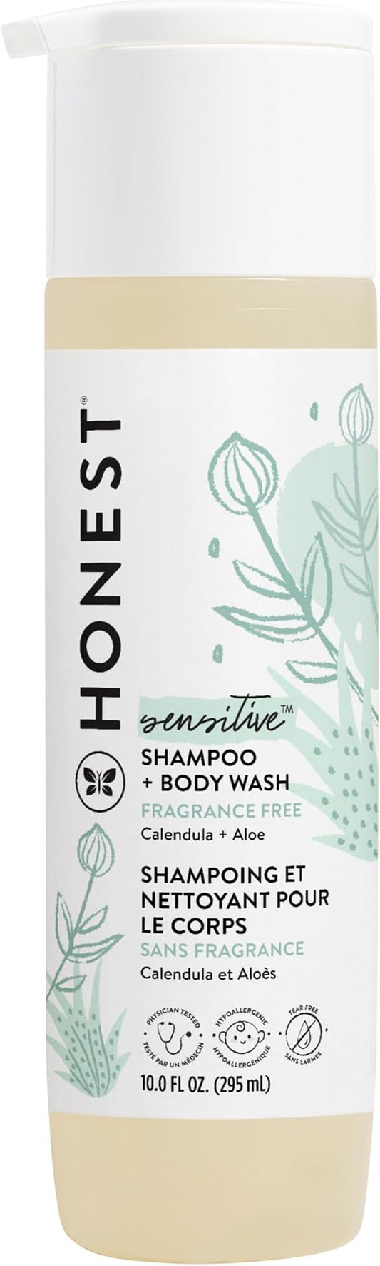 The Honest Company 2-in-1 Cleansing Shampoo and Body Wash for Sensitive Skin, Gentle Tear-Free Hypoallergenic Baby Wash with Naturally Derived Ingredients, Fragrance-Free, 10 fl oz