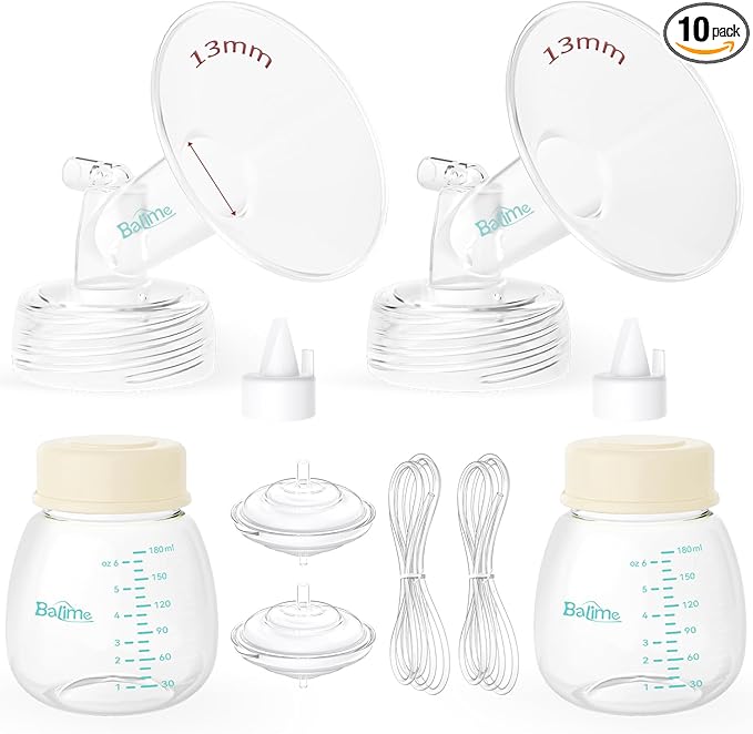 Breast Pump Parts Compatible with Spectra S1/S2/9 Plus, Not Original Accessories, Full Set Replacements Include 13mm Flanges, Valves, Backflow Protectors (Duckbills Included), Tubings and Bottles