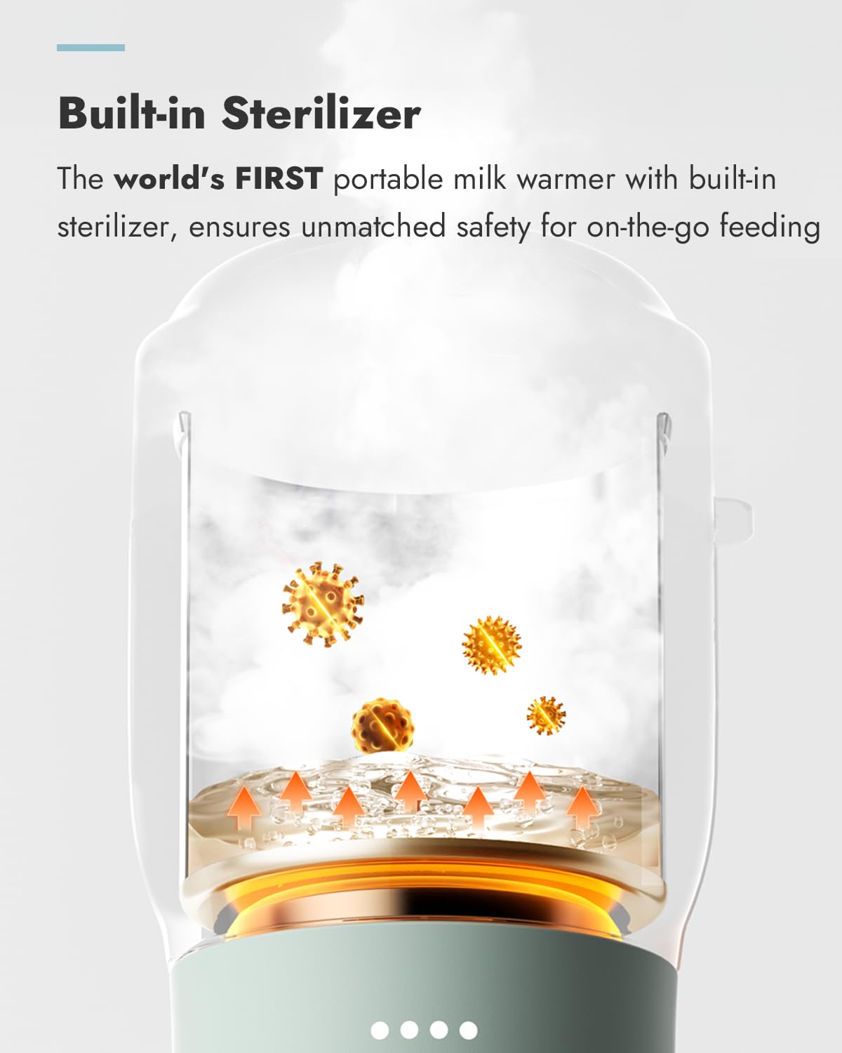 Papablic Pro Portable Bottle Warmer for Travel – Fast Heating, Built-in Sterilizer, 30W Fast Charge, 5-Temp Control, Easy-Clean Wide Mouth, Baby Milk Warmer for Breastmilk & Formula, Mint Green