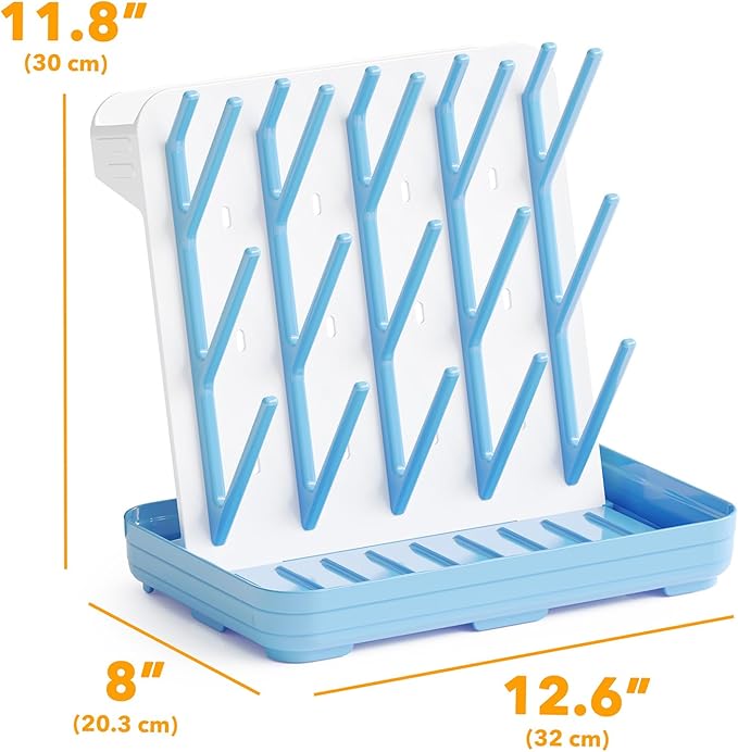 SpaceAid Baby Bottle Drying Rack with 20 Hooks, Space Saving Kitchen Bottles Rack Dryer, Vertical Baby Bottle Holder Organizer for Countertop Storage Accessories (White and Blue)