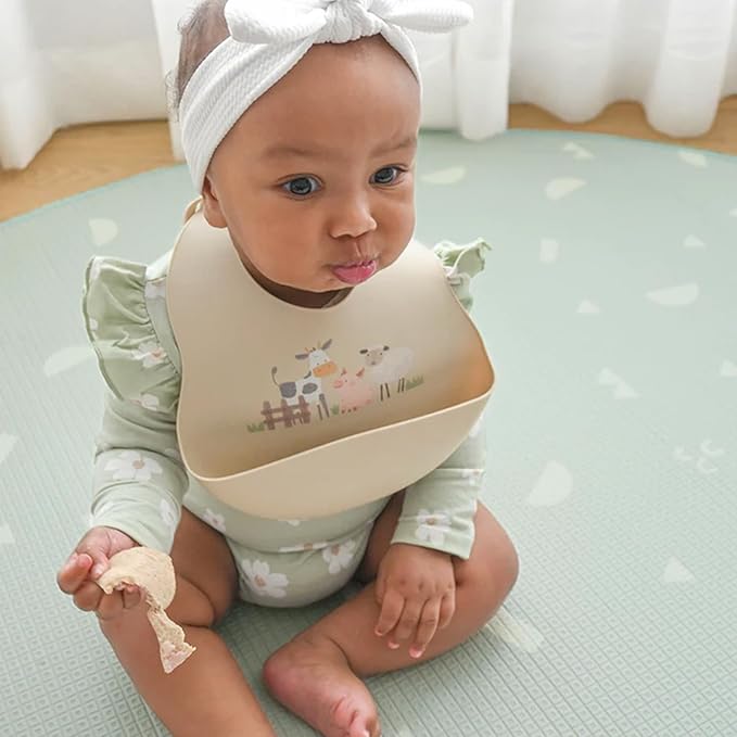 Baby Silicone Bibs 2 Sets Baby Bibs with Food Catcher for Girls Boys Toddlers BPA Free Waterproof Soft Durable