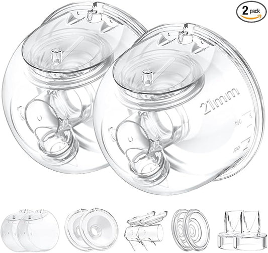 Two Full Milk Collector Cup Sets with 21mm Flange Compatible with Momcozy S12 Pro/S9 Pro Breast Pump, NOT for S9/S12, Replacement Pump Parts with Duckbill Valve, Flange, Diaphragm, Linker, Collector
