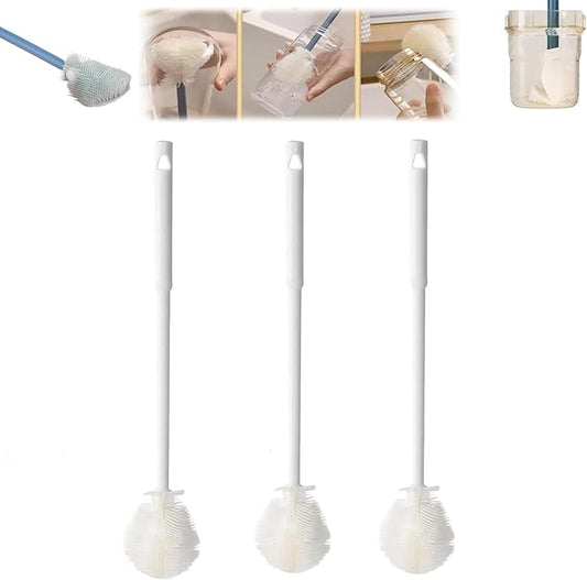 3Pcs 360° Flexible Silicone Bottle Brush with Long Handle Multifunction Flexible, Deep Cleaning for Narrow Neck Bottles, Baby Bottles, Water Bottles (White)