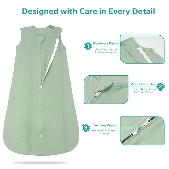 Rayon Made from Bamboo Sleep Sack, 0.5 TOG Wearable Blanket Baby, Lightweight Stretchy Sleep Sack 12-24 Months, Green