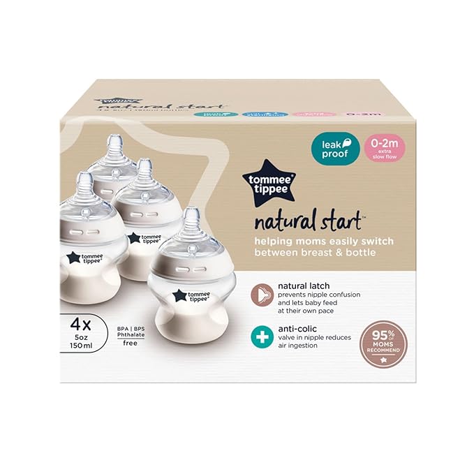 Tommee Tippee Natural Start Anti-Colic 5 oz BPA Free Baby Bottles, 0+ Months, Slow Flow Breast-Like Nipple, Self Sterilizing, Designed for Seamless Transition Between Bottle and Breast, Pack of 4