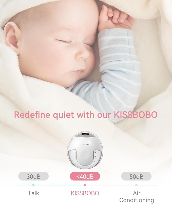 KISSBOBO Hands Free Breast Pump, Wearable Breastfeeding Pump with 320mmHg Strong Suction, 19 Adjustable Levels & 4 Modes, Ultra-Quiet, Leak-Proof Design Portable Breast Pumps Electric (White, 2 Pack)