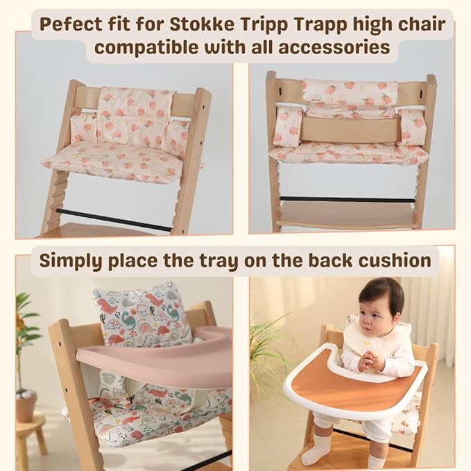 Waterproof & Compatible Stokke Tripp Trapp Cushion Set - Easy to Clean - Made Fabric from Korea - 100% Cotton Stokke Tripp Trapp High Chair Cushion Set (Peach Bunny)