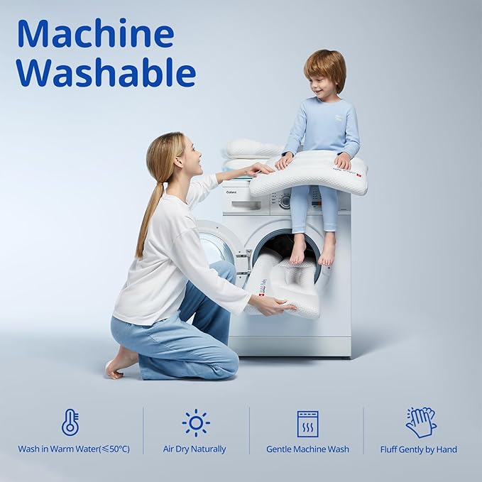 Toddler Pillow with Pillowcase, Breathable & Cozy Machine Washable Kids Pillow with Pillowcase, 21.6x13.8 Ergonomic Children Pillow for Boys and Girls Aged 3-8 (Blue, Height 2)