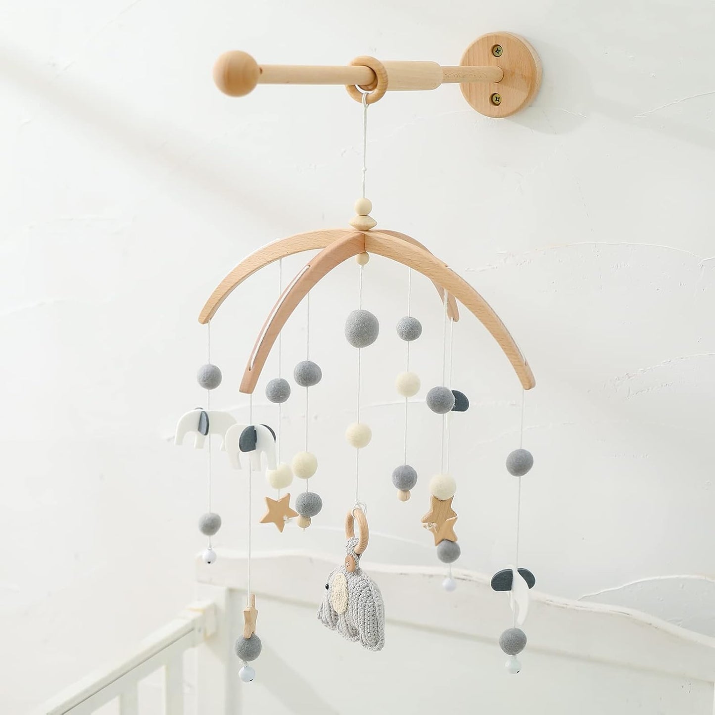 Baby Crib Mobile Arm,HBM Wooden Mobile Arm for Crib Mobile Hanger for Crib Baby Girl Nursery Decor