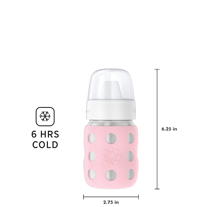 Lifefactory 8-Ounce Stainless-Steel Vacuum-Insulated Wide-Neck Baby Bottle with Hard Sippy, Desert Rose (LS2221WDR4)