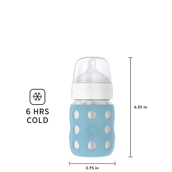 Lifefactory 8-Ounce Stainless-Steel Vacuum-Insulated Wide-Neck Baby Bottle with Stage 2 Nipple (3-6 Months) Denim, LS2211WDE4