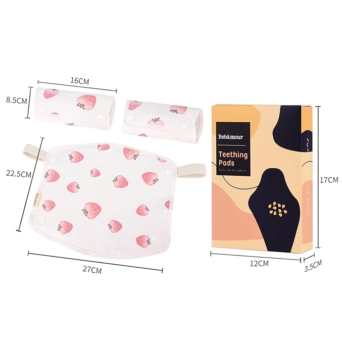Bebamour Drool and Teething Reversible Cotton Pad For All Carry Positions Baby Carrier White Drool Bib For Boys & Girls(Strawberry)