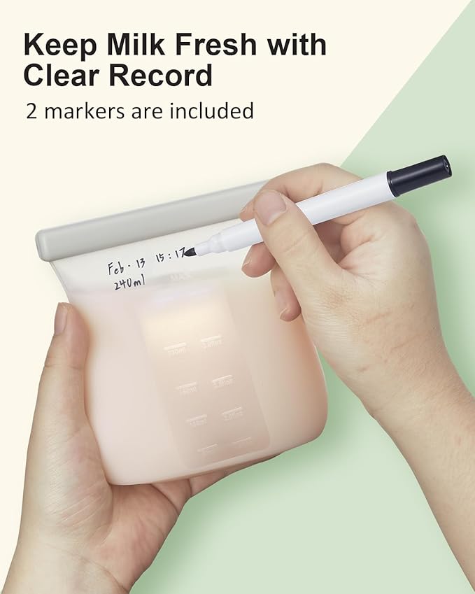 Lictin 5PCS Silicone Breastmilk Storage Bags, 8.5oz/250ml Reusable Breast Milk Storage Container, BPA-Free Self-Standing Milk Storing Bags for Breastfeeding, Leak-Proof Baby Food Storage Containers