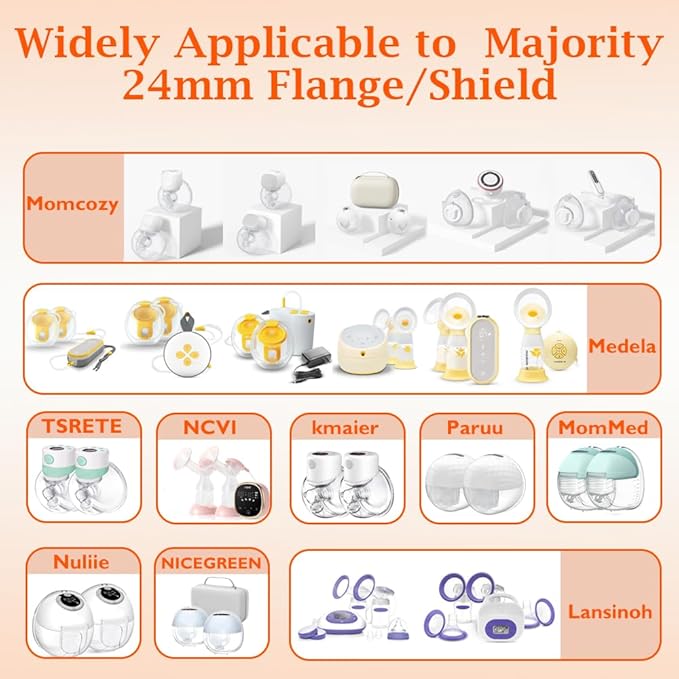 Flange Inserts 10PCS 19/21mm*5,24mm Breast Pump Shields/Flanges Compatible with Momcozy S9/S9pro/S10/S12/S12pro/Spectra/Medela/TSRETE, Reduce 24mm Tunnel Down to Correct Size