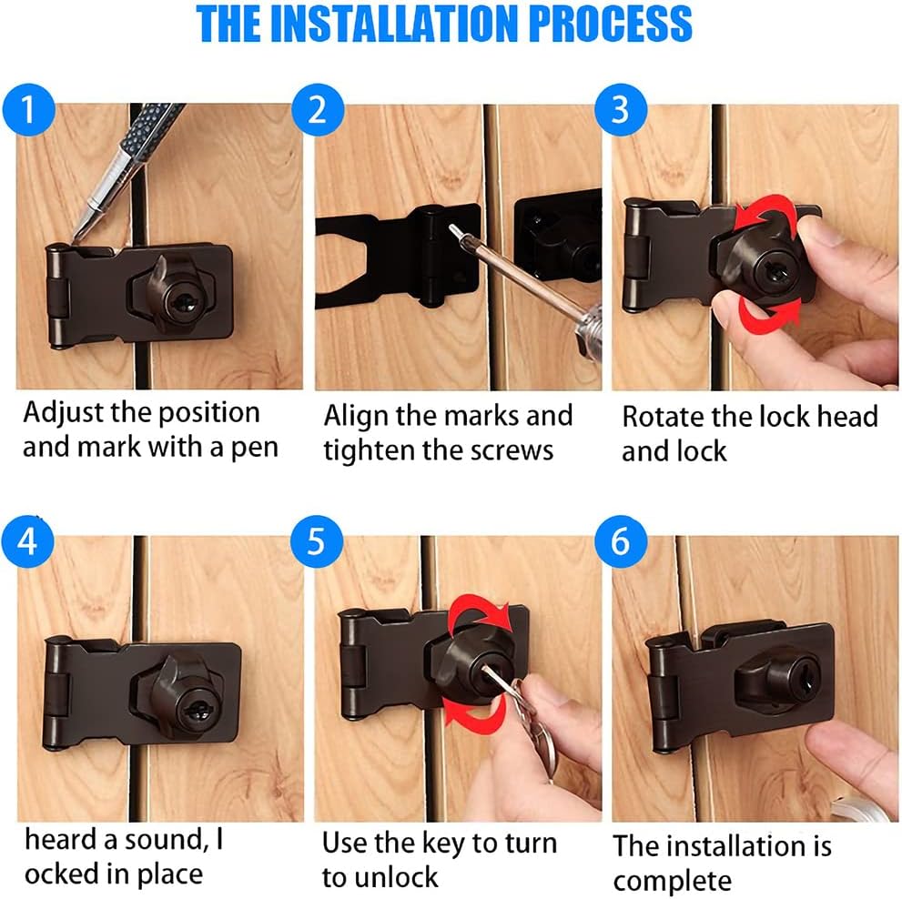 2 Packs Keyed Hasp Locks Twist Knob Keyed Locking Hasp for Small Doors, Cabinets and More,Stainless Steel Steel, Hasp Lock Catch Latch Safety Lock Door Lock with Keys (3inch, Bliack)