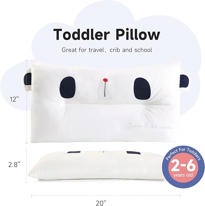 Choc chick Toddler Pillow,20X12Inches Machine Washable Soft Hypoallergenic Kids Pillows,Child Cute Animal Design Perfect Toddler Pillows for Sleeping (Panda)