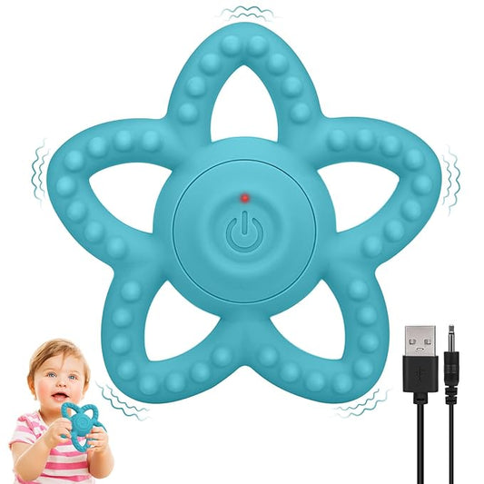 Vibrating Sensory Chew Toy, Teether Teething Toys for Baby 6-18 Months, Sensory Toys for Kids with Autism&Toddler Travel Essential - 3X Vibration Settings, Gifts for Boys Girls