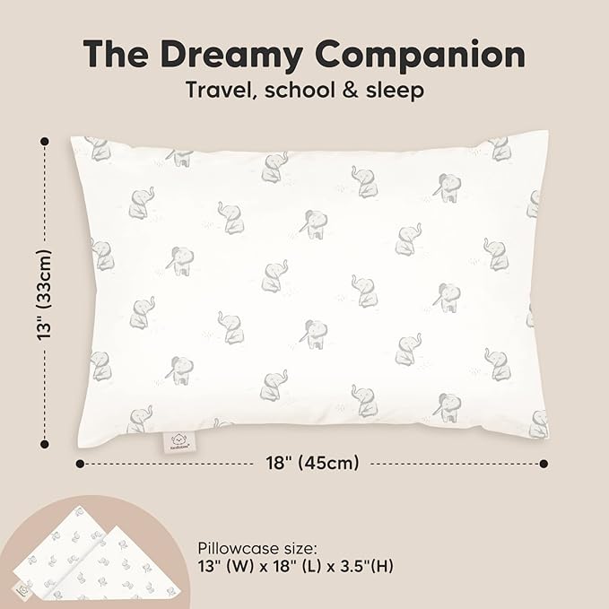 Toddler Pillow with Pillowcase - 13x18 My Little Dreamy Kids Travel Bed Pillows for Sleeping, Organic Cotton Small Pillowcase, Soft & Breathable, Machine Washable, Toddlers 2-5 Years Old (Elly)