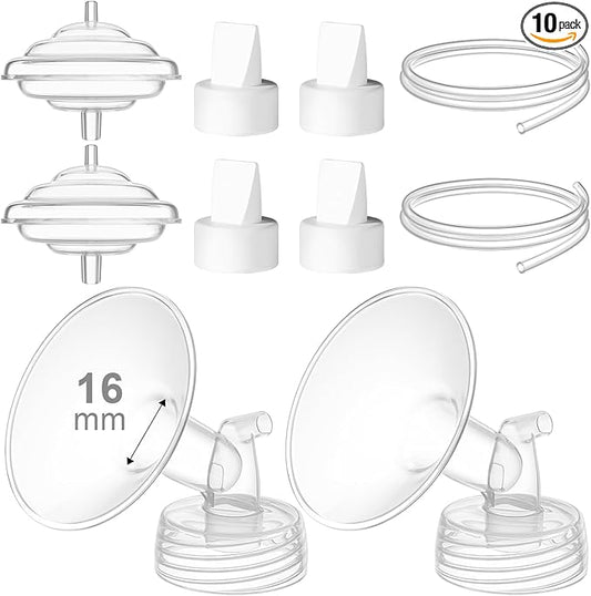 Breast Pump Accessories Kit - 16mm Flange Set Compatible with Spectra S1/S2/Motif Luna, Includes Valves, Tubing & Backflow Protectors