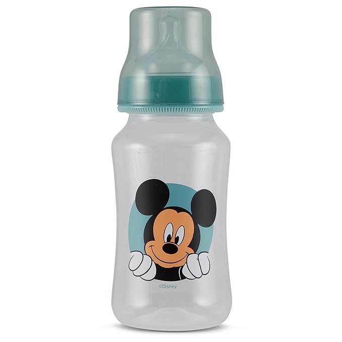 Disney Mickey Mouse Baby Bottles 11 oz for Boys or Girls | 2 Pack of Infant Hourglass Shaped Bottles with Cover for Newborns and All Babies | BPA-Free Plastic Baby Bottle for Baby Shower