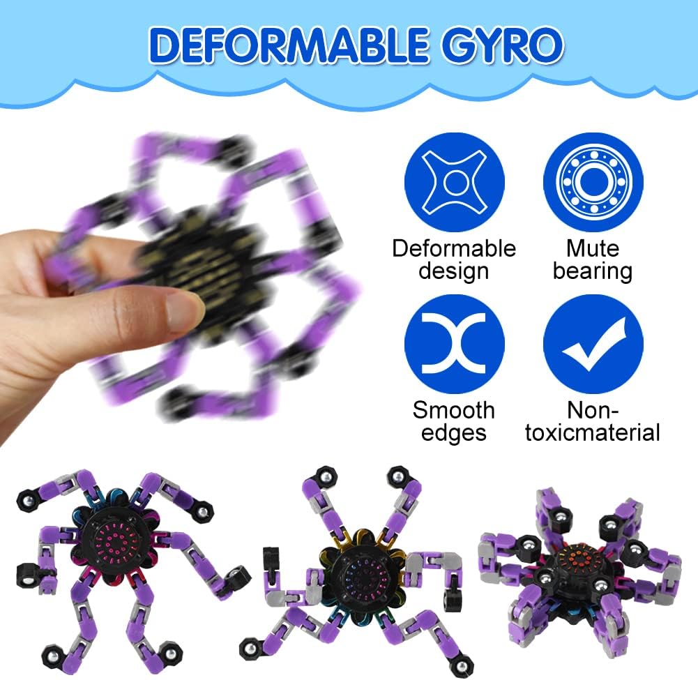 16 Pack Fidget Spinners Deformable Stress Relief Sensory Toy Robot Spinner DIY Mechanical Spiral Twister Creative Chain Gyro Toy for Goodie Bag Stuffers Party Favors Gift Prizes Novely Anxiety Toys