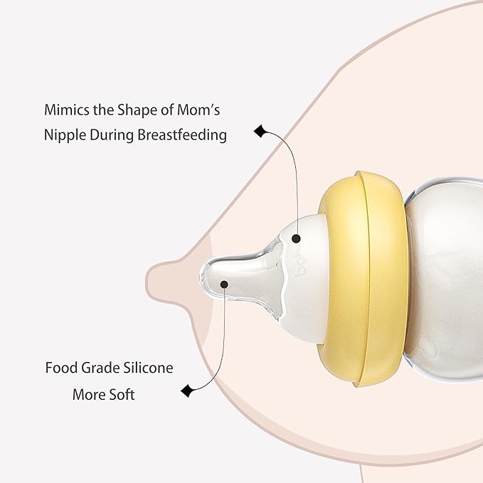 YOHKOH Natural Glass Baby Bottle with Natural Response Nipple, Newborn Anti-Colic Baby Bottles, Wide Neck Mushroom Cap Baby Bottle, Clear (Multicolour1, (5.4oz (Pack of 2))