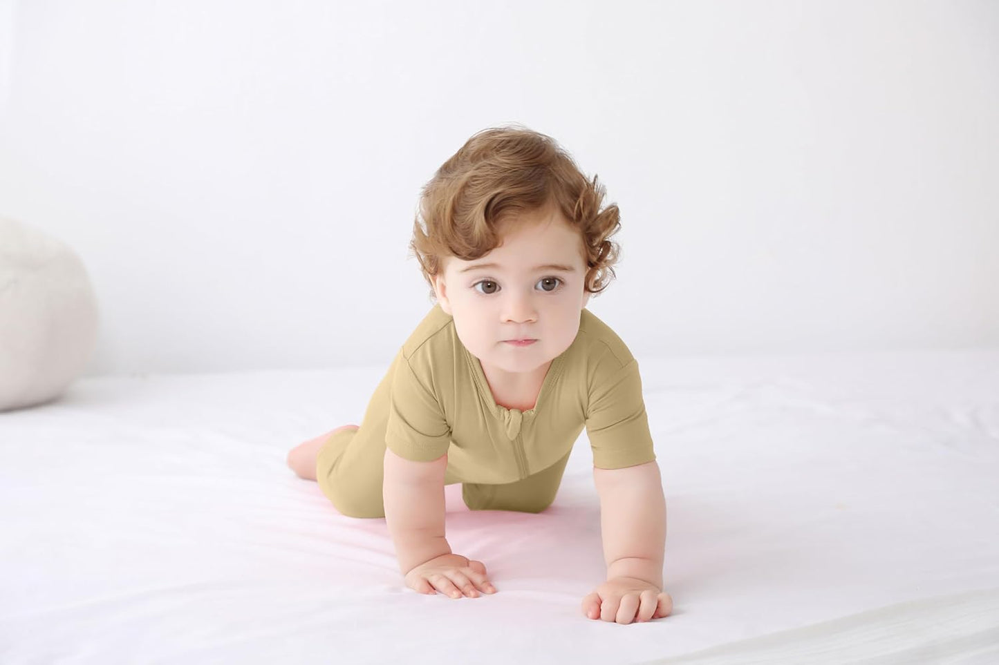 GUISBY Rayon Made from Bamboo Baby Pajamas, Summer Short Sleeve Footless Rompers, 2 Way Zipper Sleeper